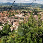 The Gubbio Cable Car. Riding a Bird Cage. Gubbio Funivia The town of Gubbio Italy and the bird cage cable car, from the mountain top