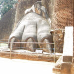 Sigiriya With Kids lion paws and steps at Sigiriya Sri Lanka. Child climbing steps.