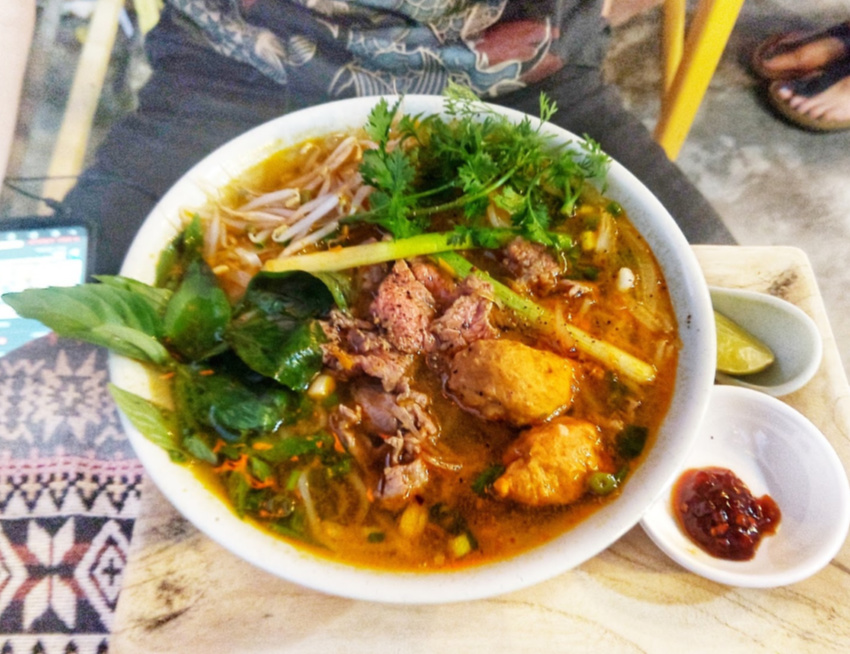 Eating Bun Bo Hue in Hue Variation on Bun Bo Restaurant Dish