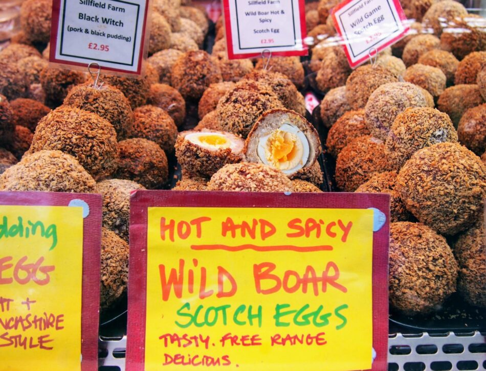 British food market Scotch eggs