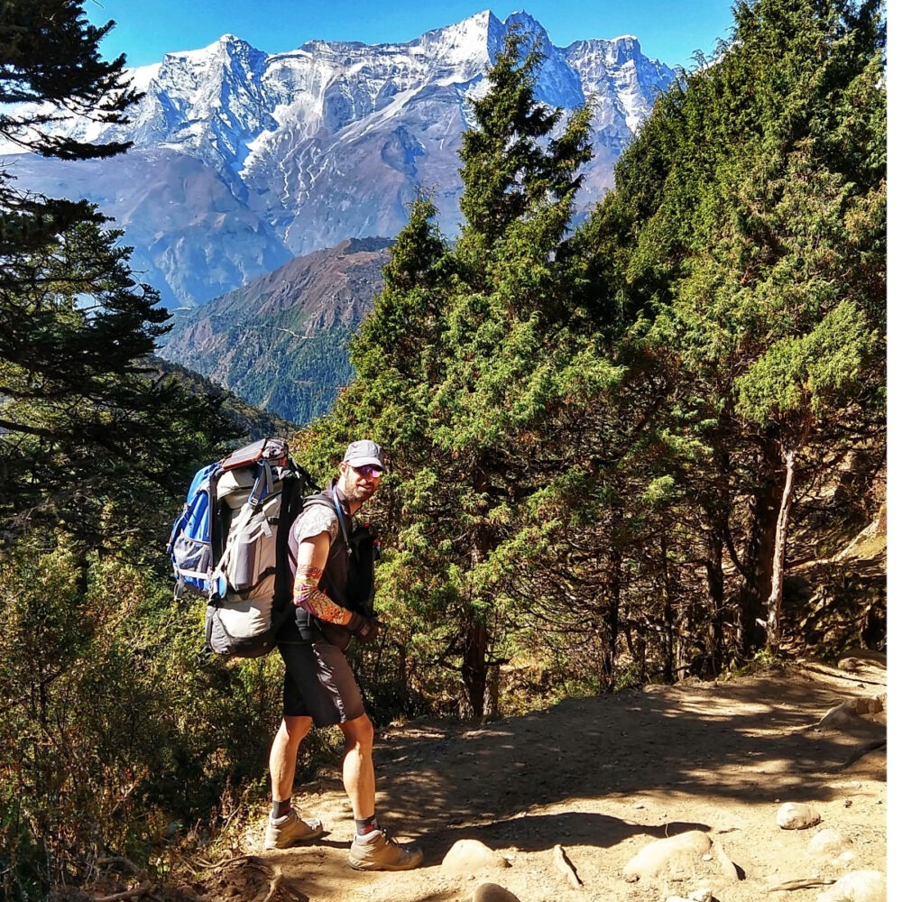 James long climbing Tengboche Hill
