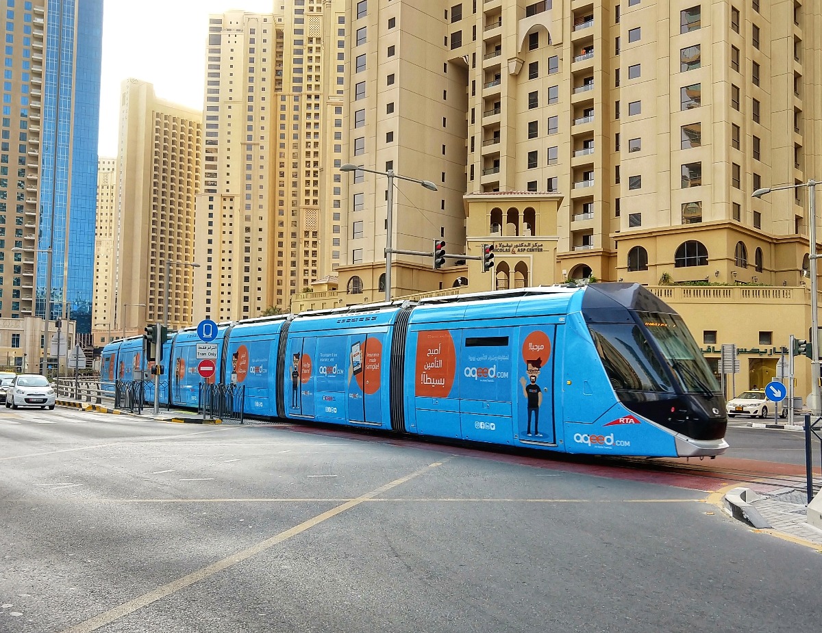 Getting around Dubai by public transport train.Dubai