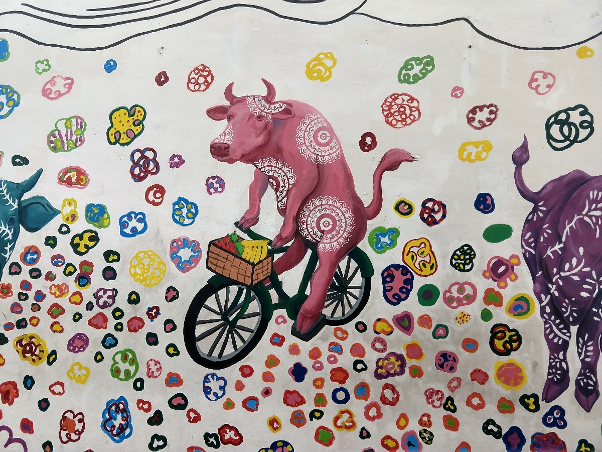 Street Art Cow on bike Singapore Little India