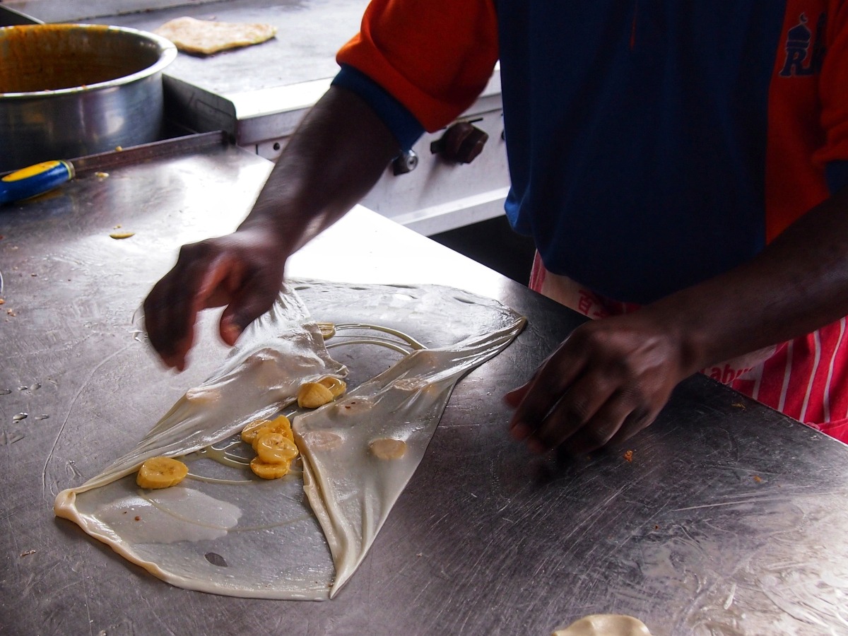 Typical Malaysian food making roti