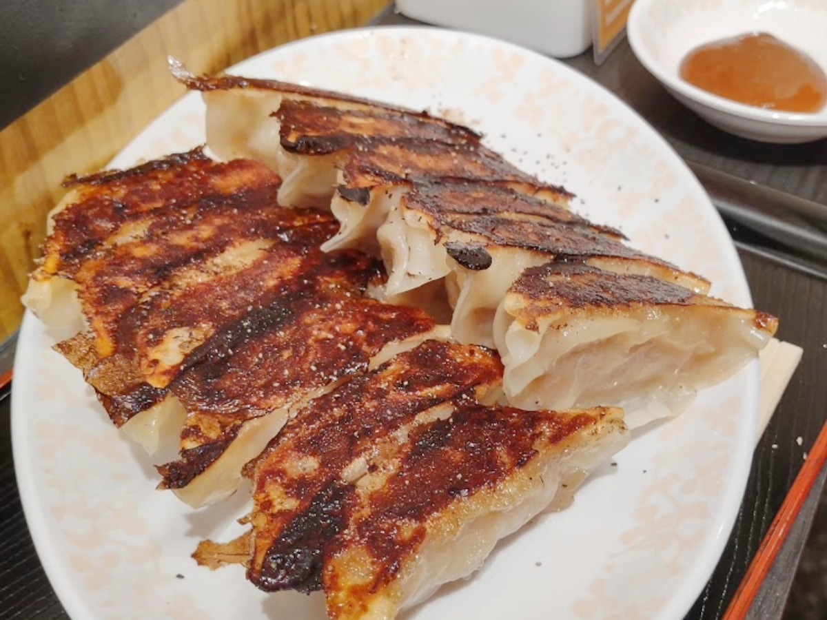 Gyoza at a market stall in Kyoto Japan
