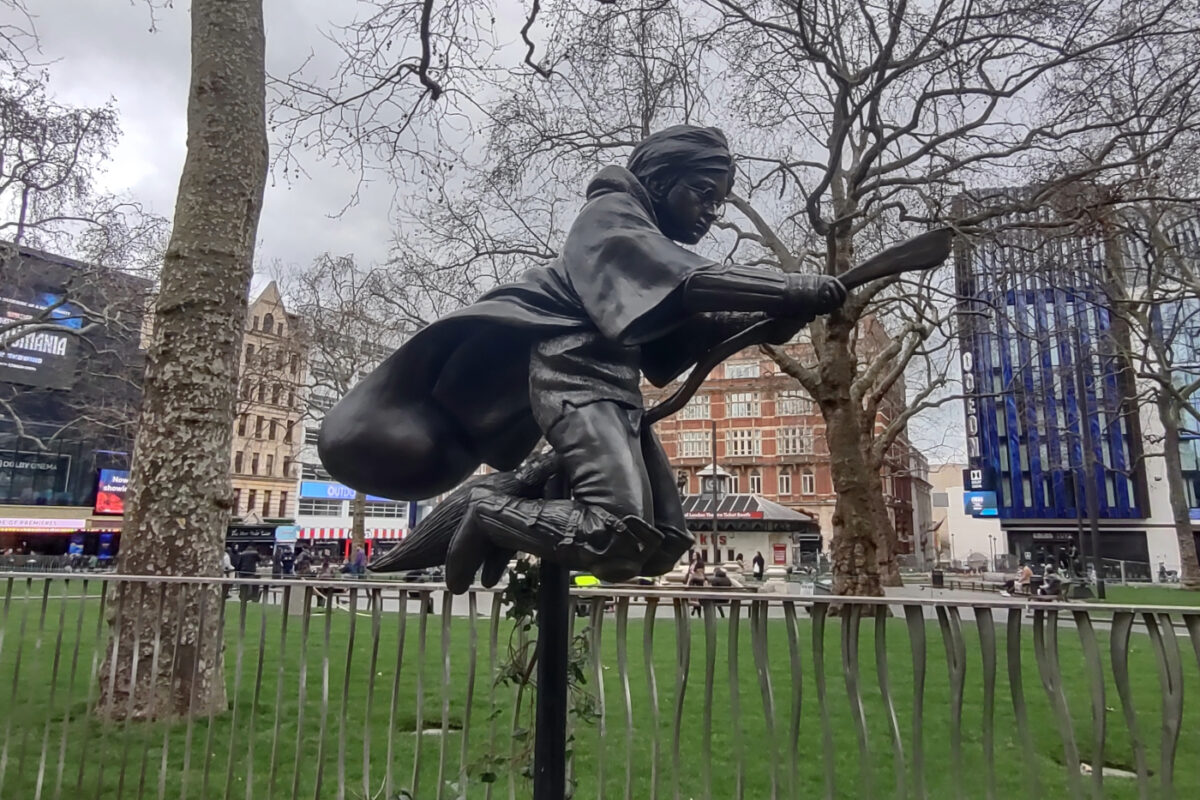 Harry potter statue in London Harry on broomstick
