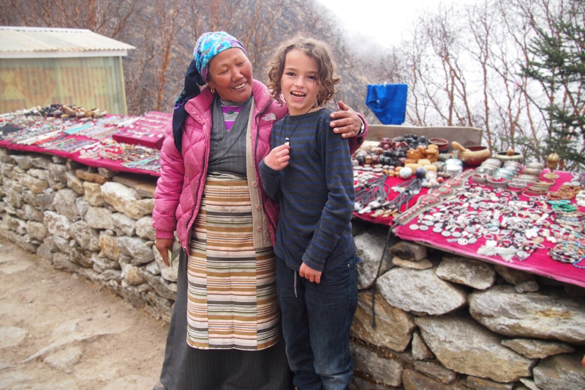 Child meeting Nepali people in Nepal.