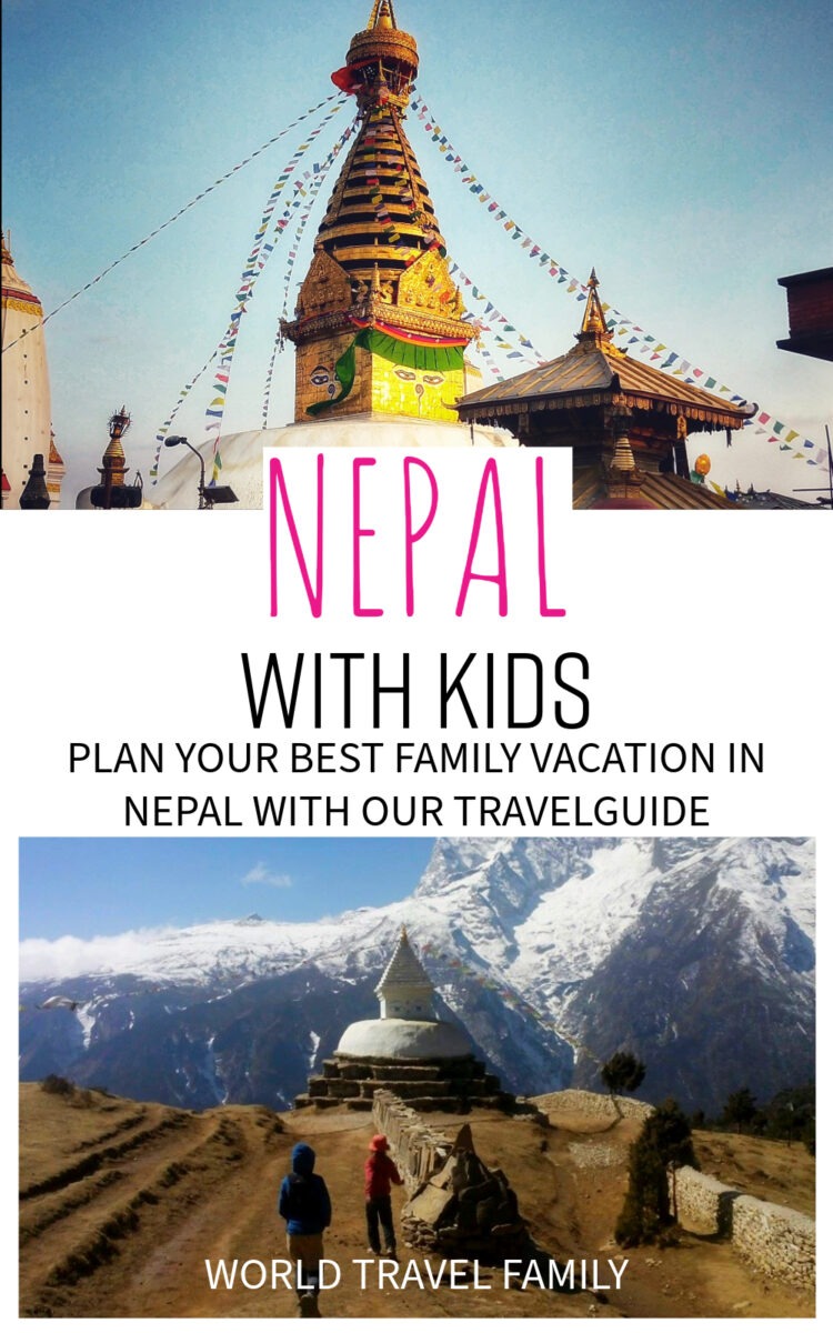 pinterest image with text and photos on Nepal with Kids