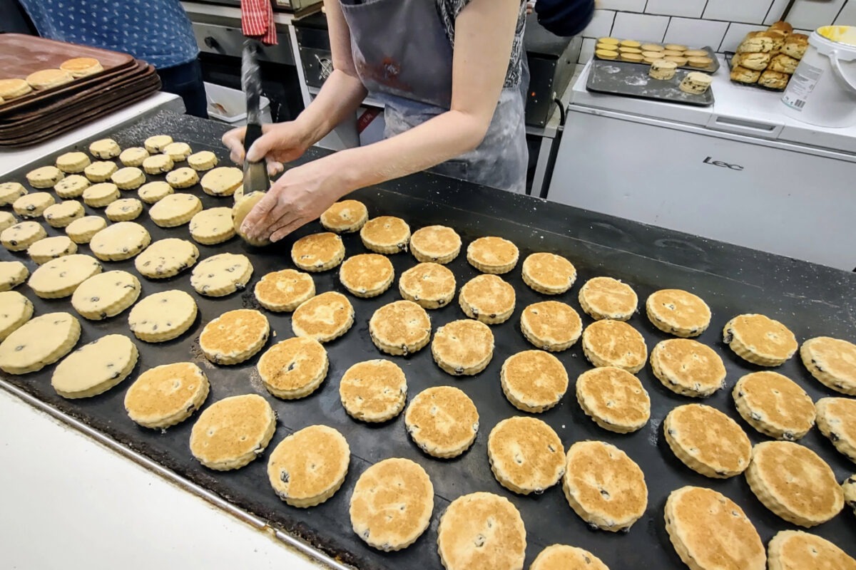 Making Welsh cakes in cardiff market.