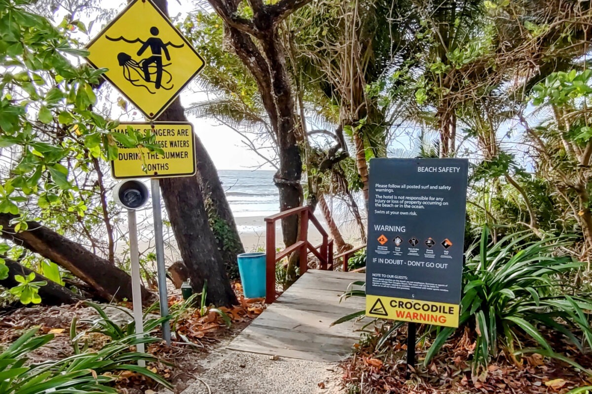 Crocodile warning sign on Australian beach